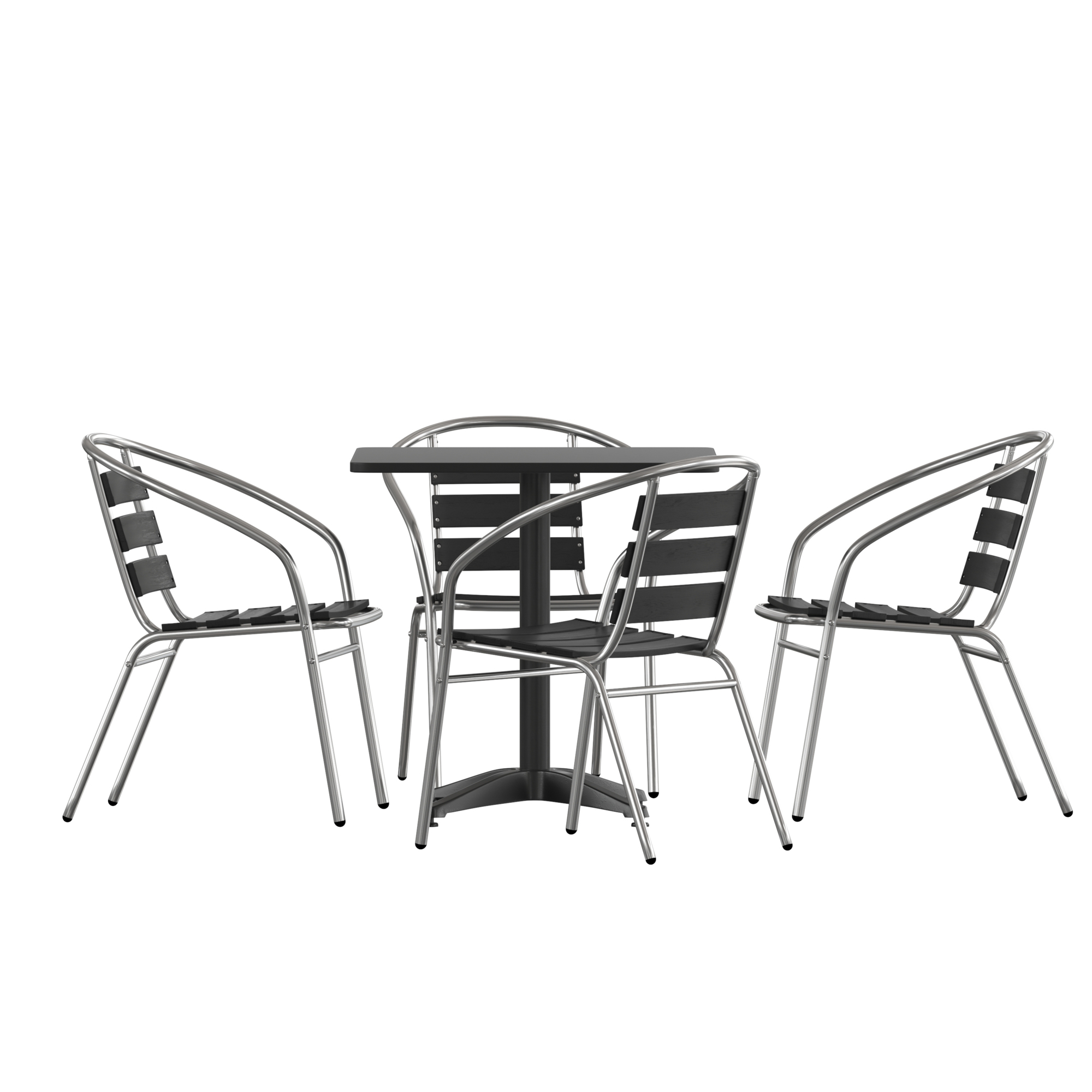 Flash Furniture, 27.5in. SQ Glass Table - 4 Black Slat Back Chairs, Pieces (qty.) 5 Primary Color Black, Seating Capacity 4 Model# THAL28SQ017BK4